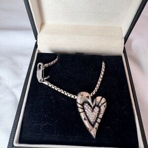 John Atencio SS & 18K White Gold with Diamonds Elegant Heart Pendant Necklace
